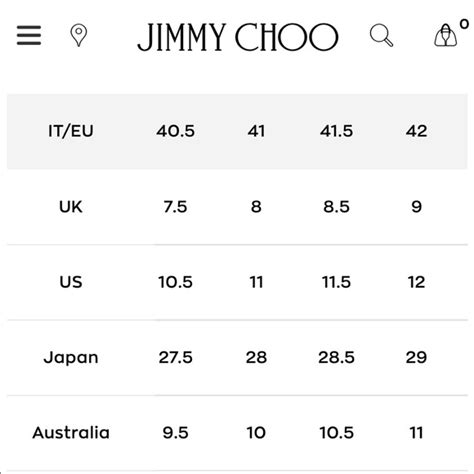 jimmy choo size chart.